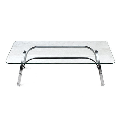 Roger Sprunger Style Chrome and Glass Coffee Table