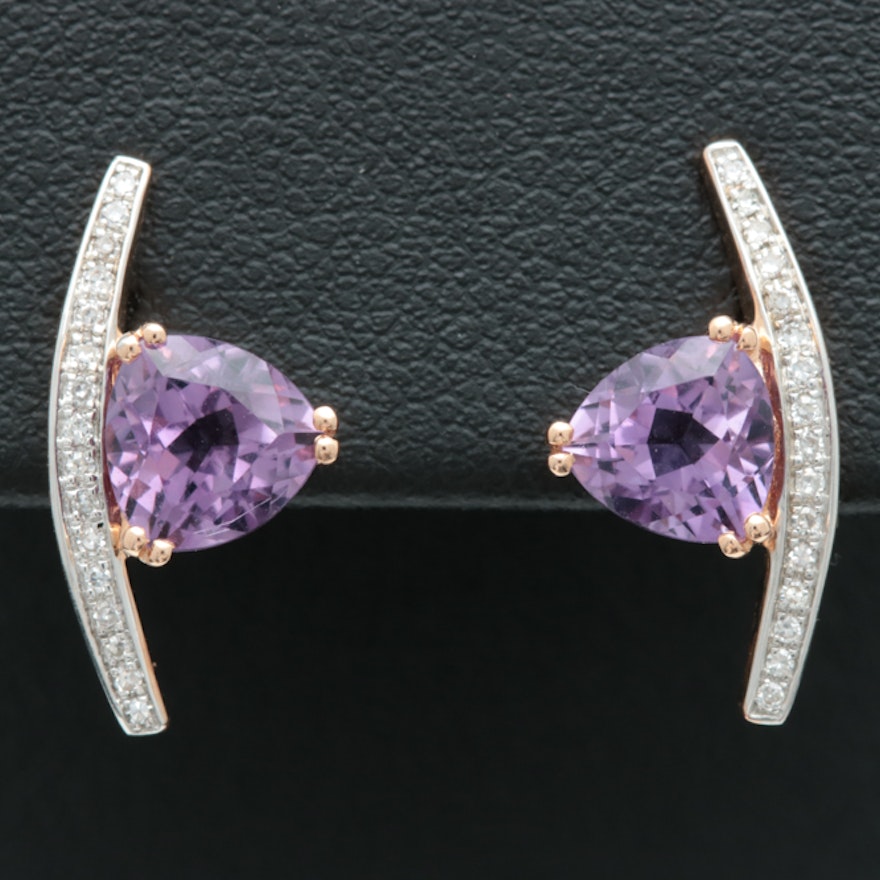 14K Two-Tone Gold, Amethyst and Diamond Earrings