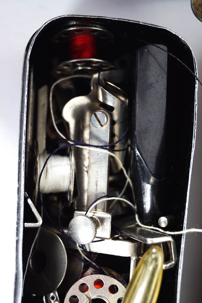 Vintage Necchi Sewing Machine with Case and Supplies