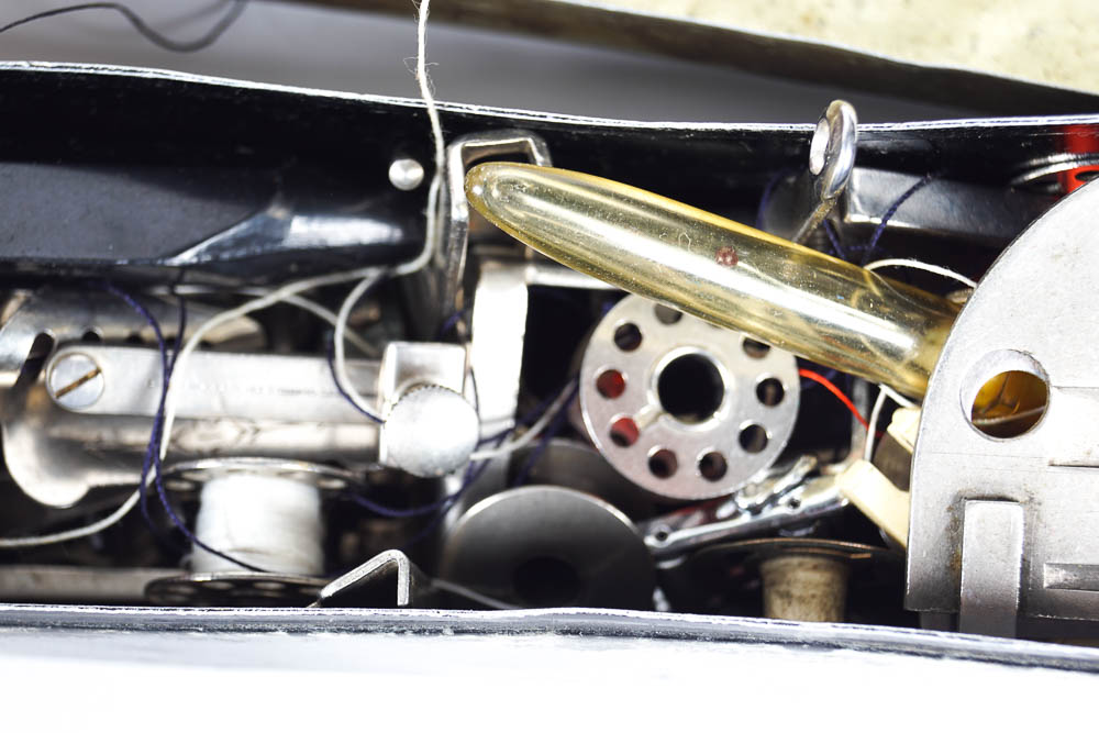 Vintage Necchi Sewing Machine with Case and Supplies