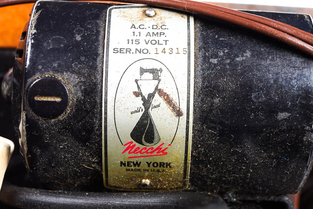 Vintage Necchi Sewing Machine with Case and Supplies