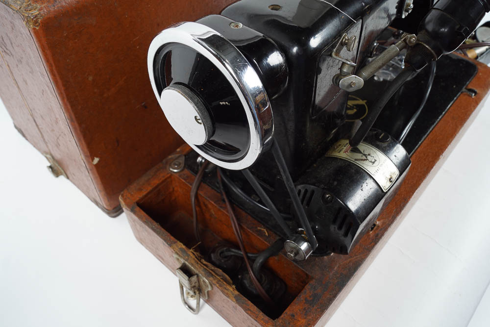 Vintage Necchi Sewing Machine with Case and Supplies