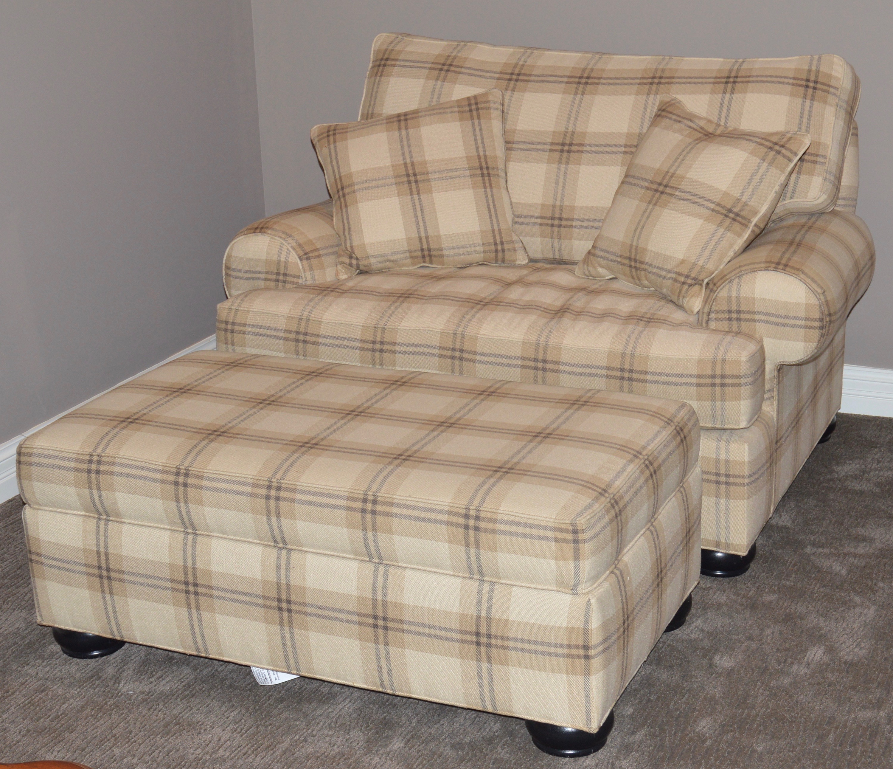 Oversize Plaid Chair and Ottoman by Ethan Allen
