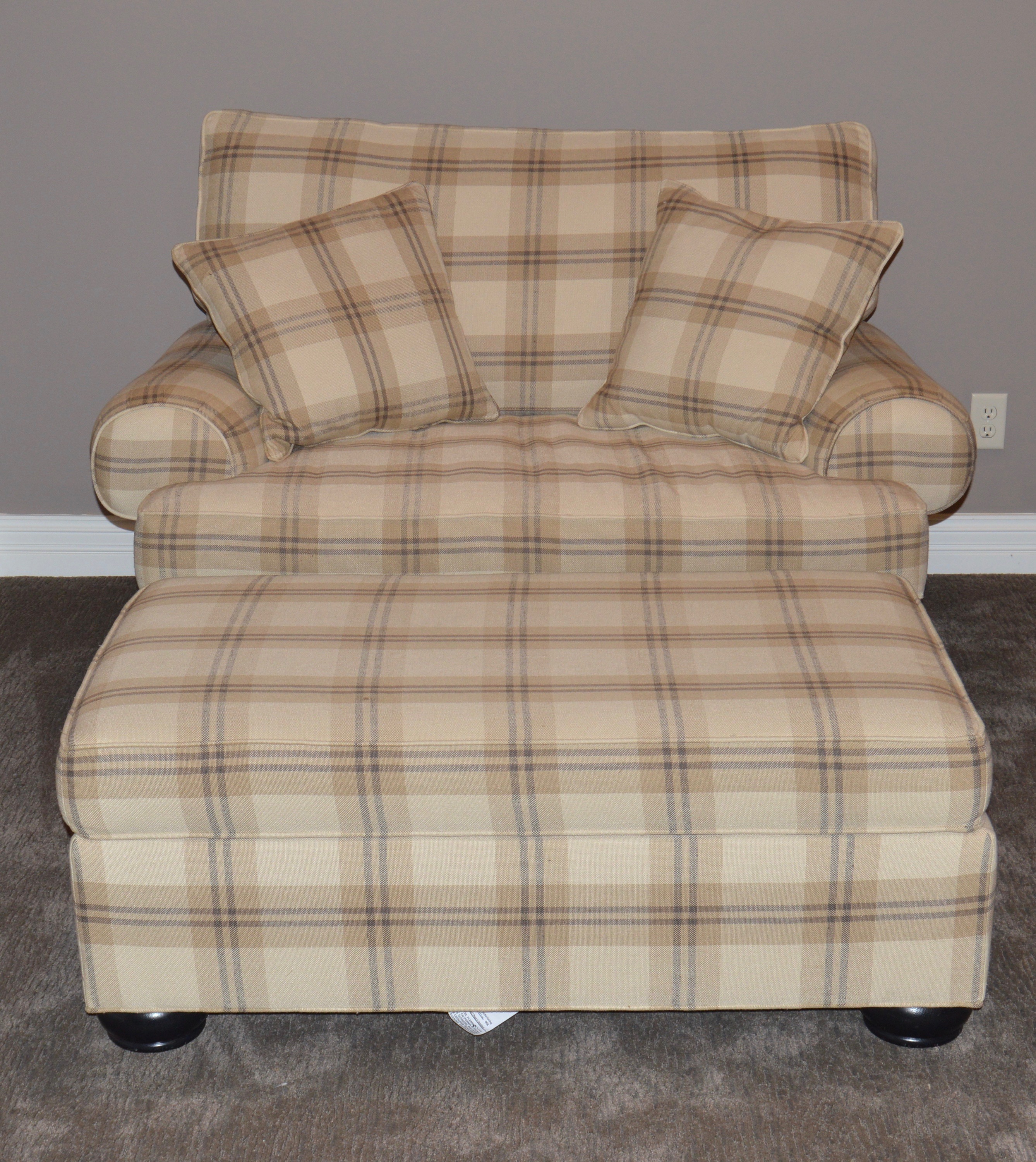 Oversize Plaid Chair and Ottoman by Ethan Allen