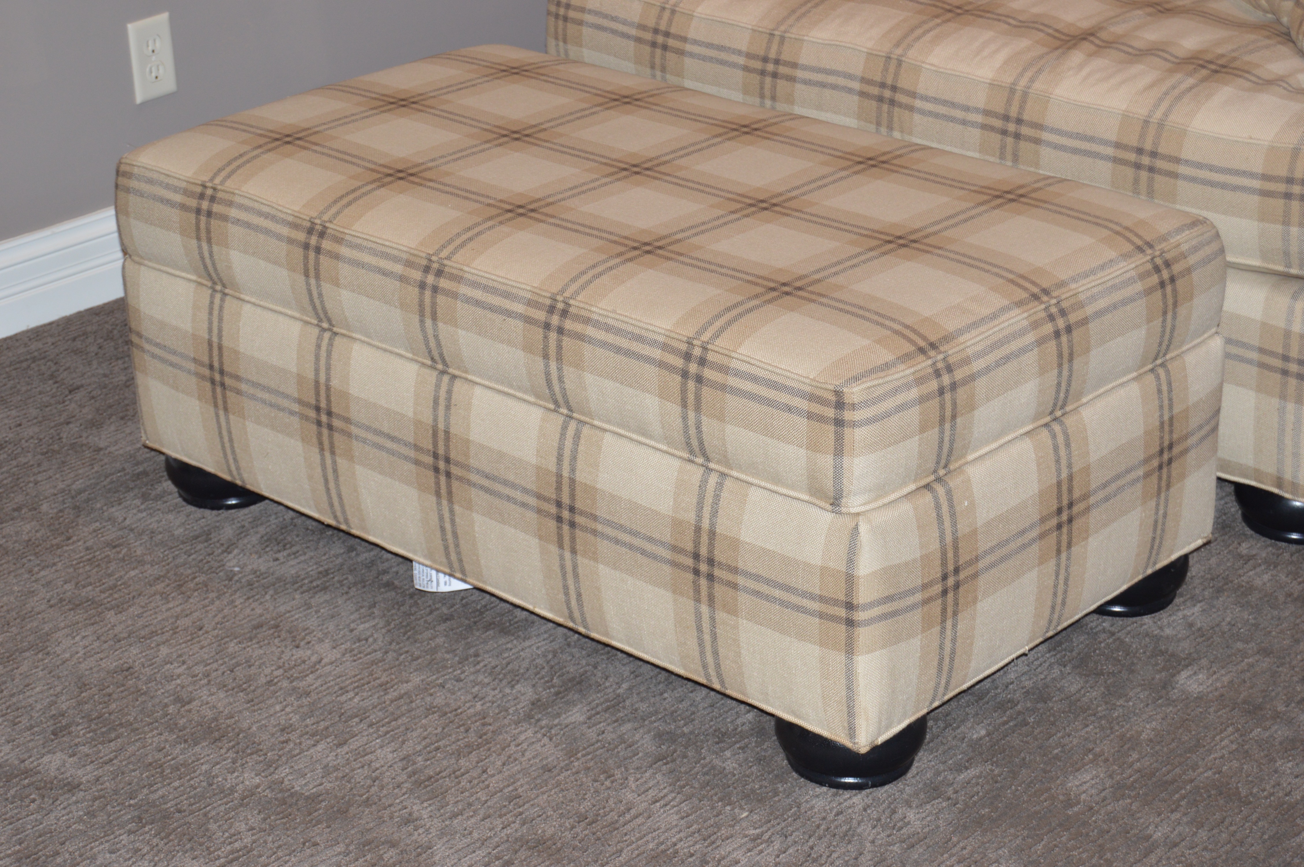 Oversize Plaid Chair and Ottoman by Ethan Allen