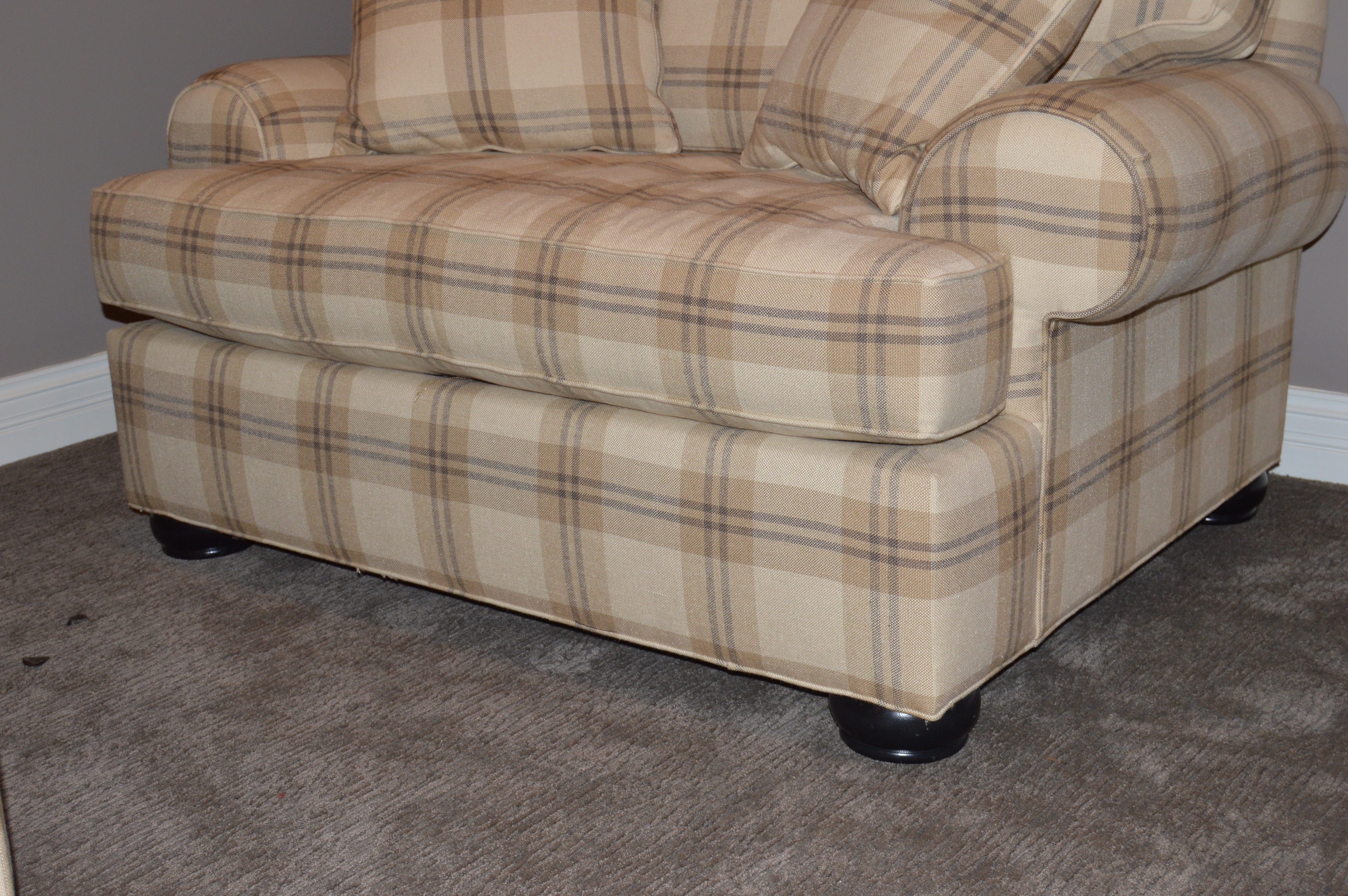 Oversize Plaid Chair and Ottoman by Ethan Allen