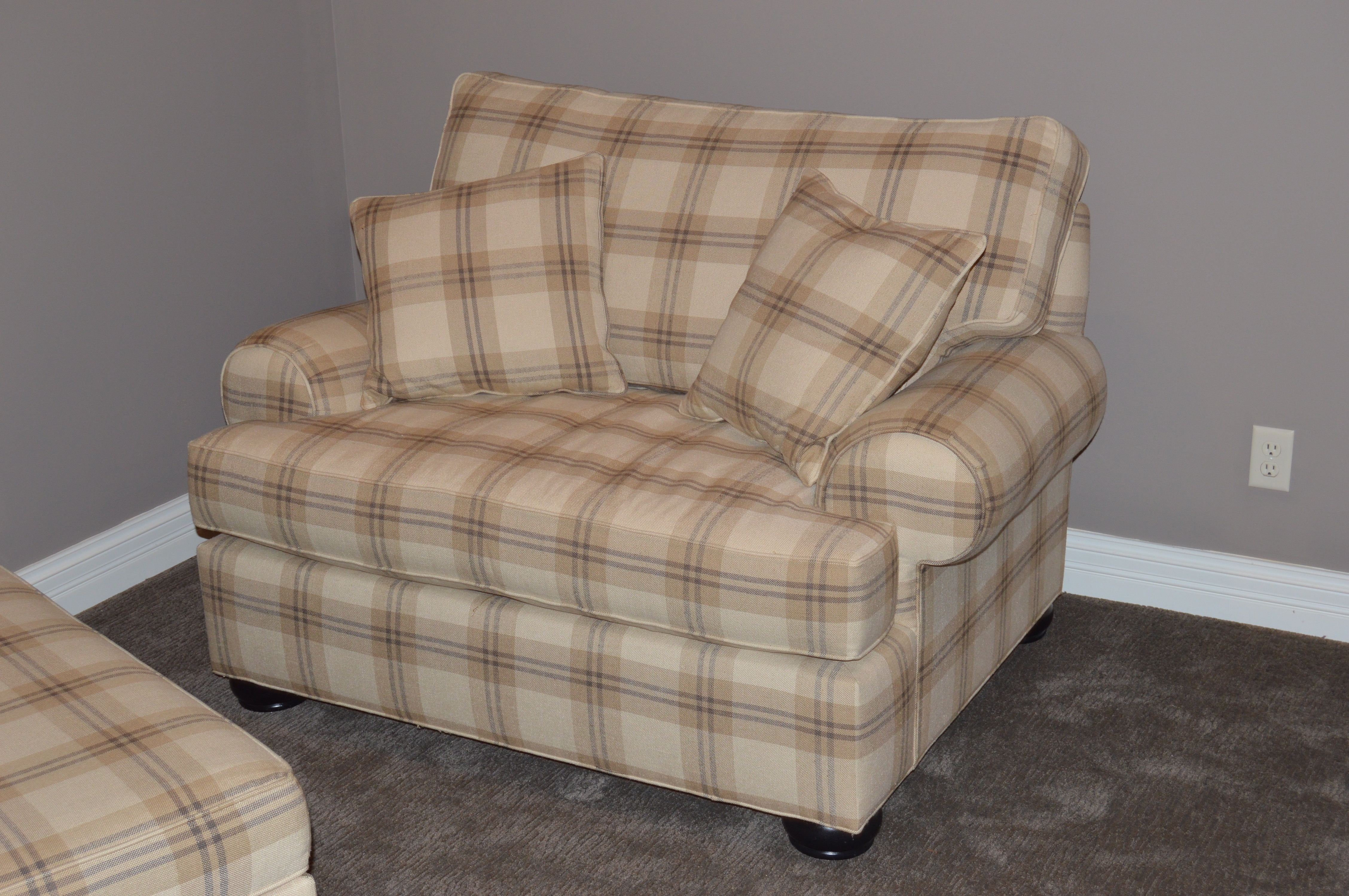 Oversize Plaid Chair and Ottoman by Ethan Allen