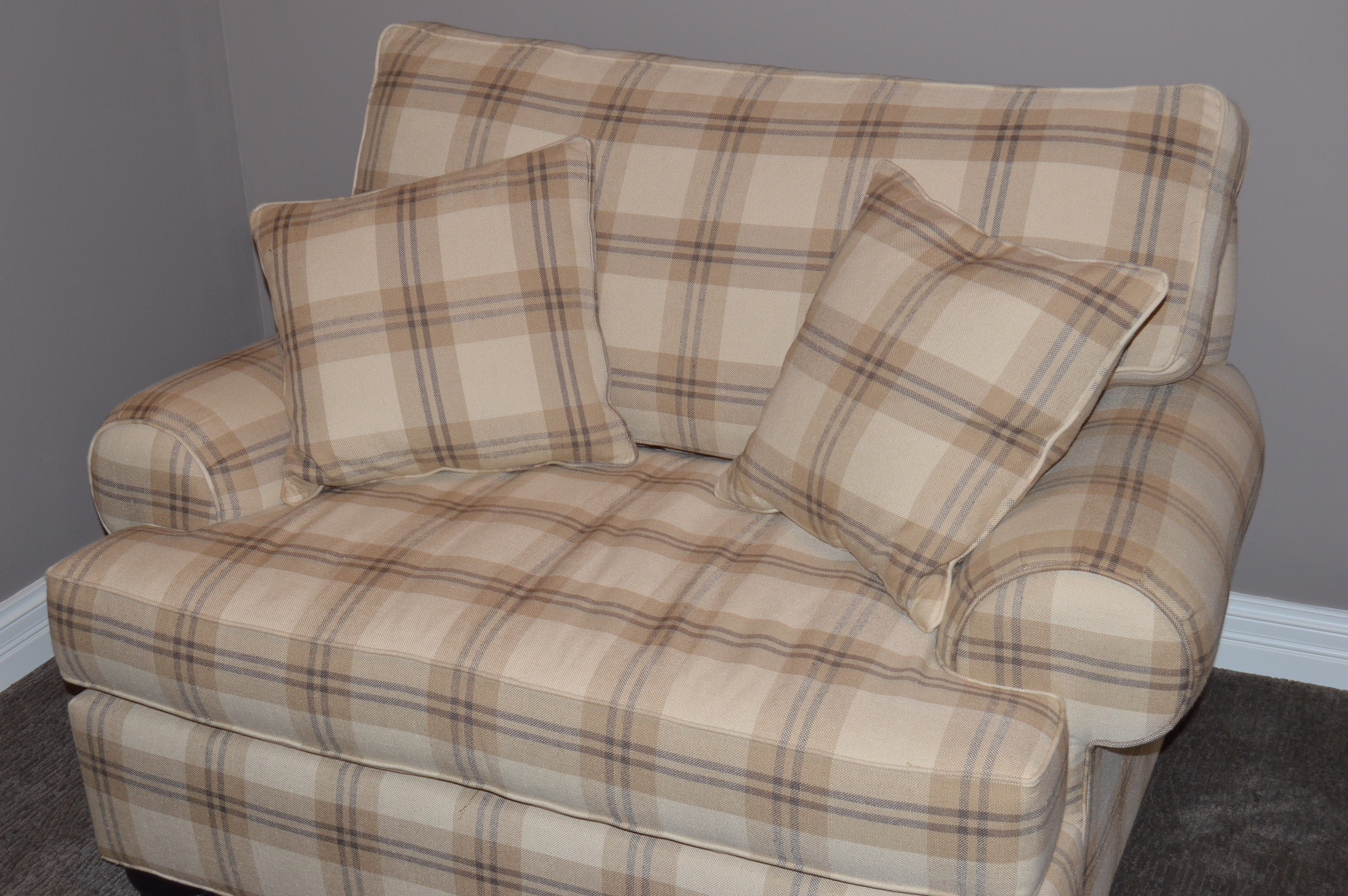 Oversize Plaid Chair and Ottoman by Ethan Allen