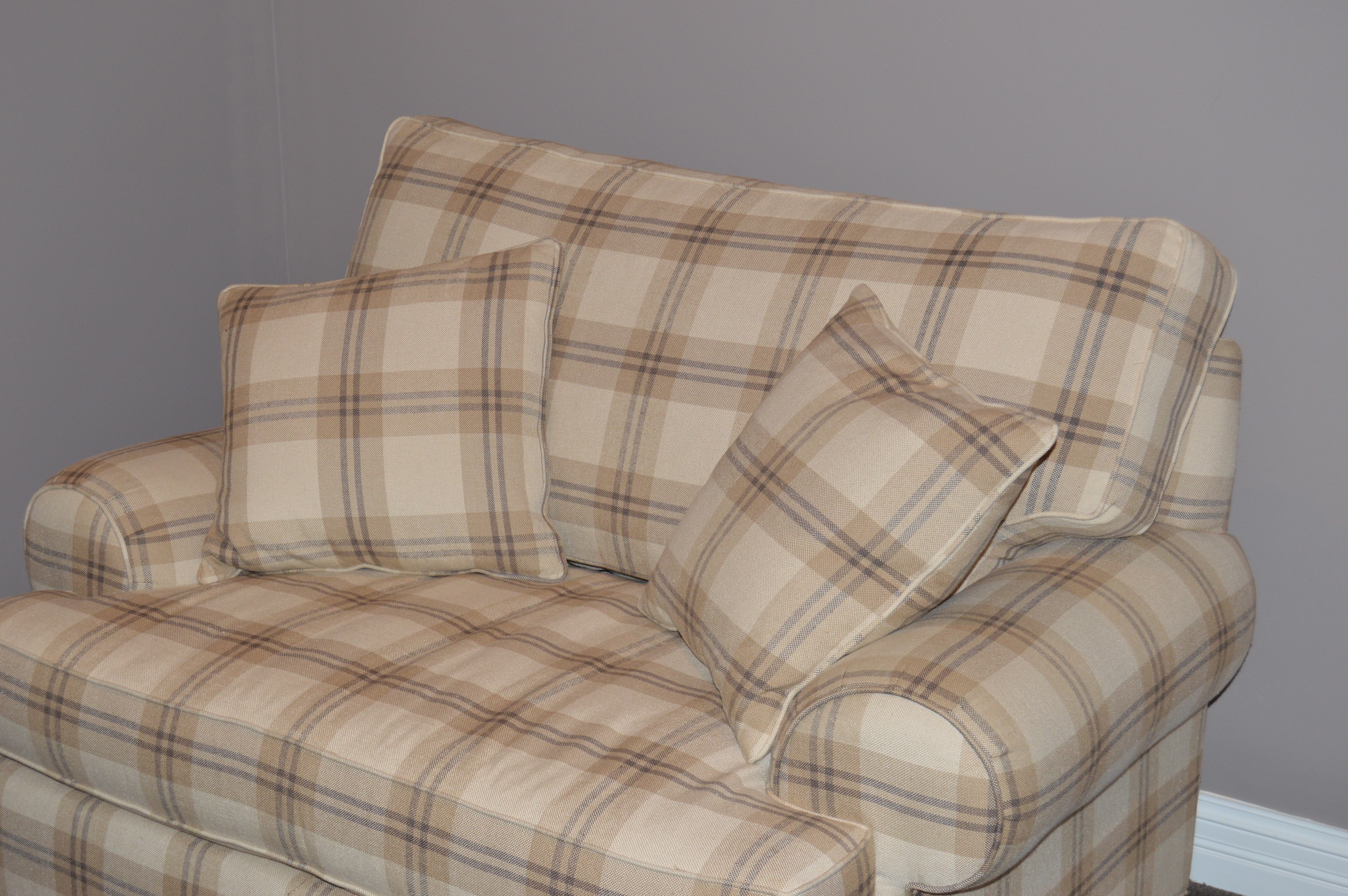 Oversize Plaid Chair and Ottoman by Ethan Allen