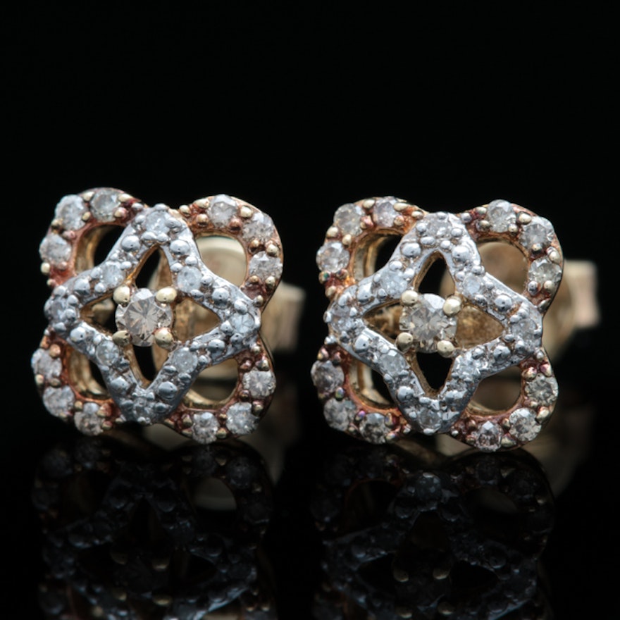 10K Two-Tone Gold, Brown and Natural Diamond Stud Earrings