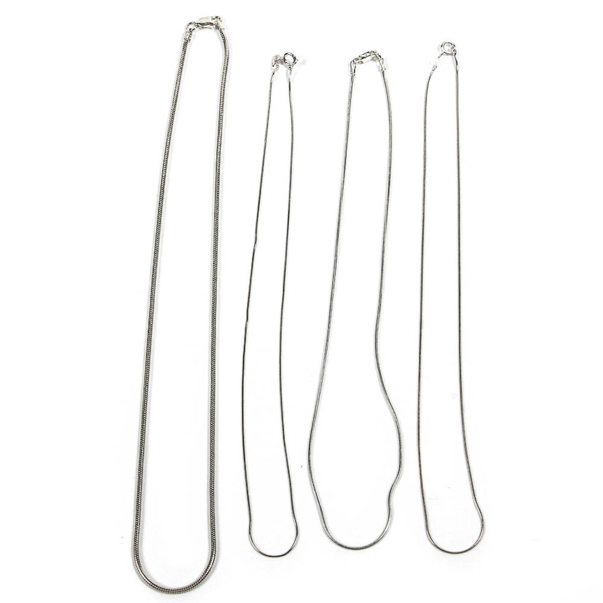 Four Silver Chain Necklaces