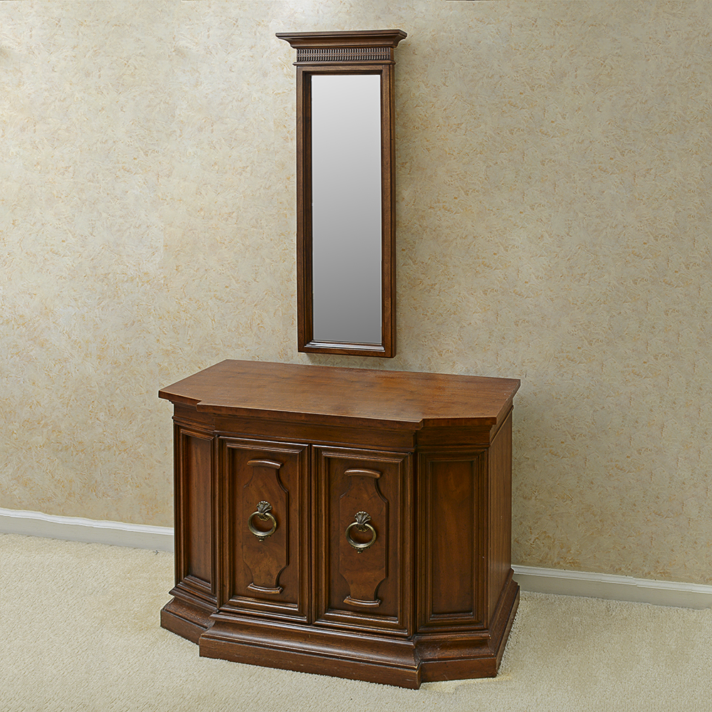 Wooden Hall Cabinet and Wall Mirror