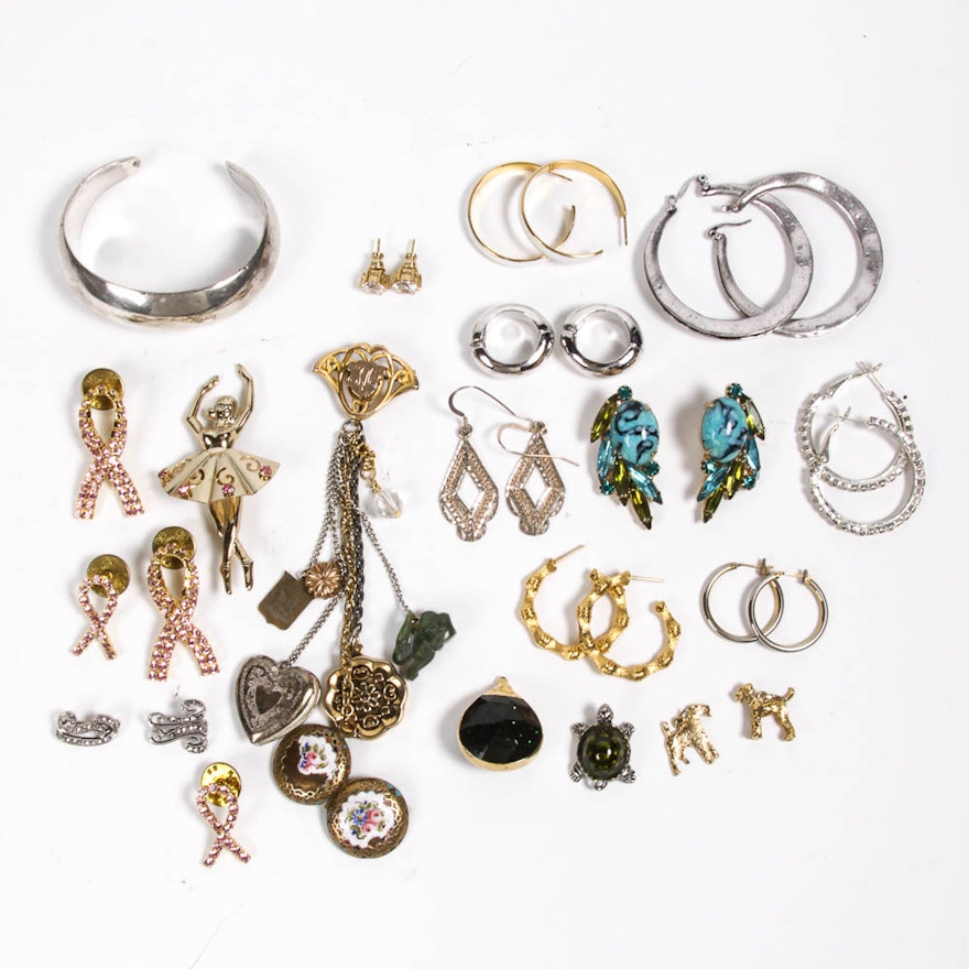 Collection Of Costume Earrings, Pendants, Bracelets and Pins