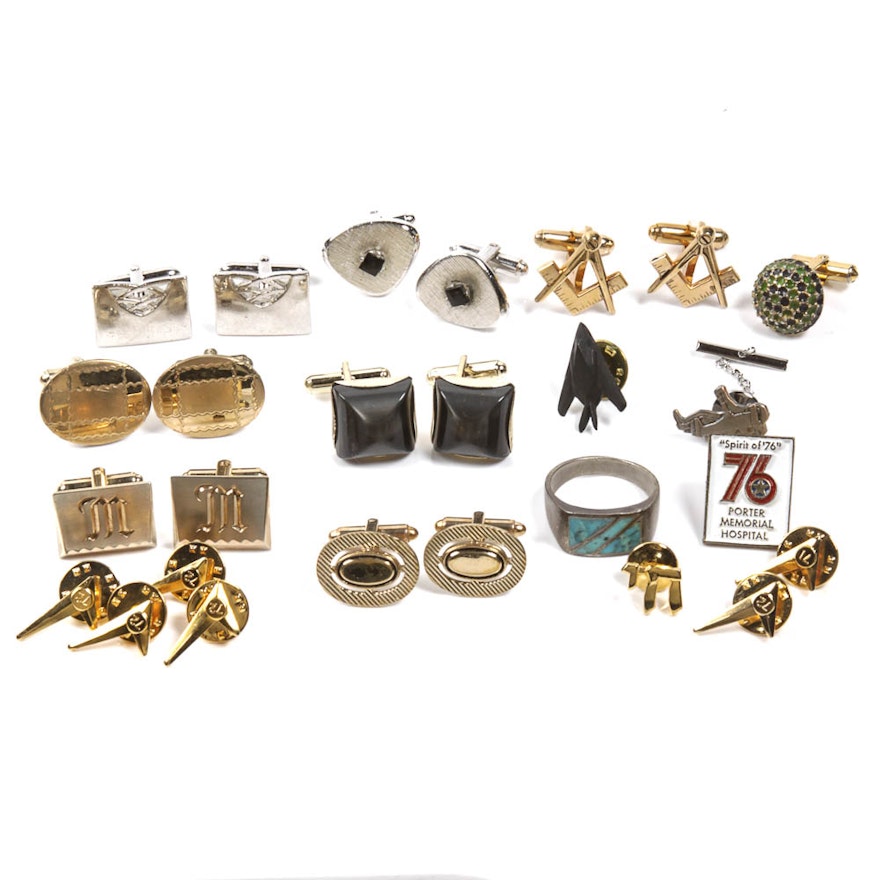 Collection Of Cufflinks And Tie Pins