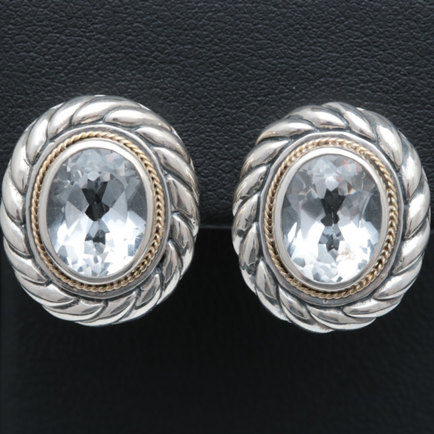 Robert Manse Sterling Silver, 18K Gold and White Topaz Earrings