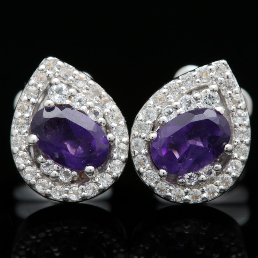 Robert Manse Sterling Silver, Amethyst and White Topaz Earrings