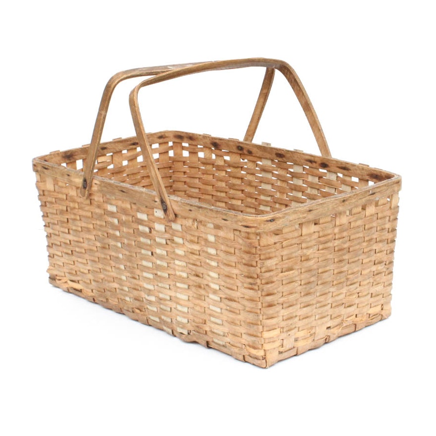 Mid-1800s Hand Woven Gathering Basket