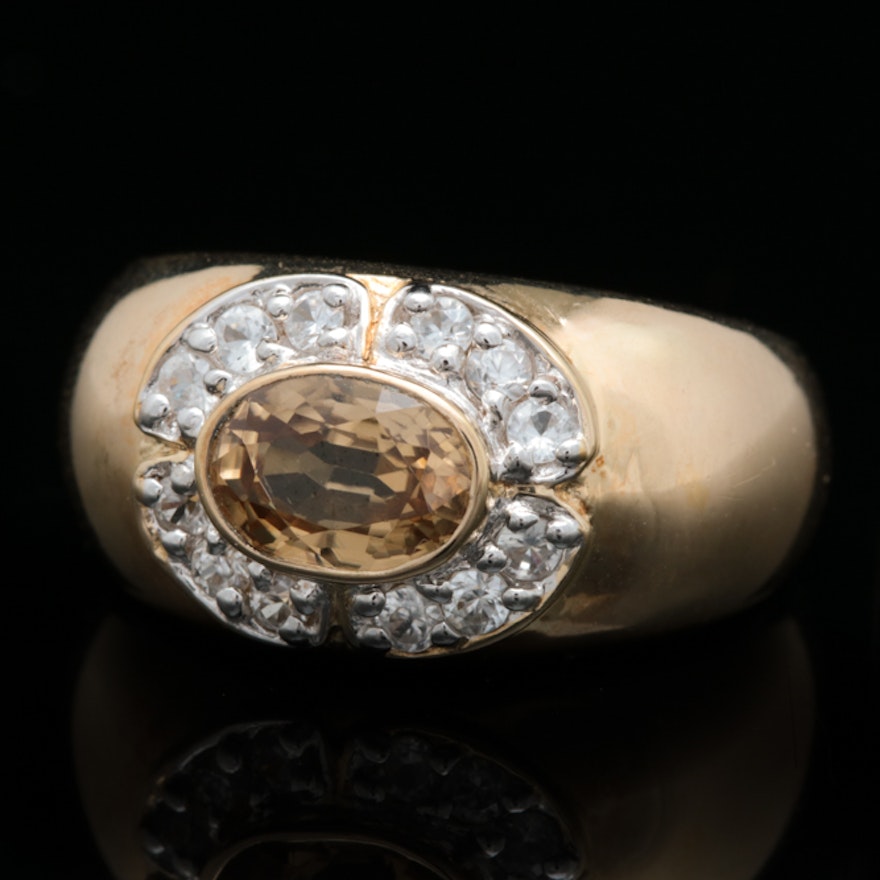 Gold Plated Sterling Silver, Golden and White Zircon Ring