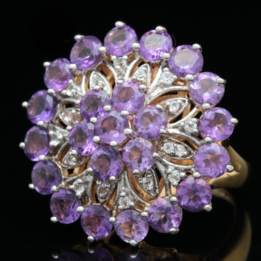 Gold Plated Sterling Amethyst and White Topaz Ring