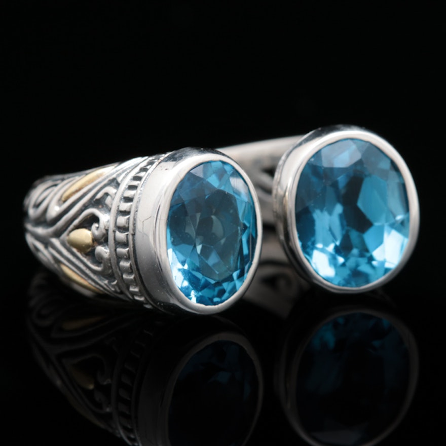 Robert Manse Sterling Silver, 18K Gold and Blue Topaz Ring