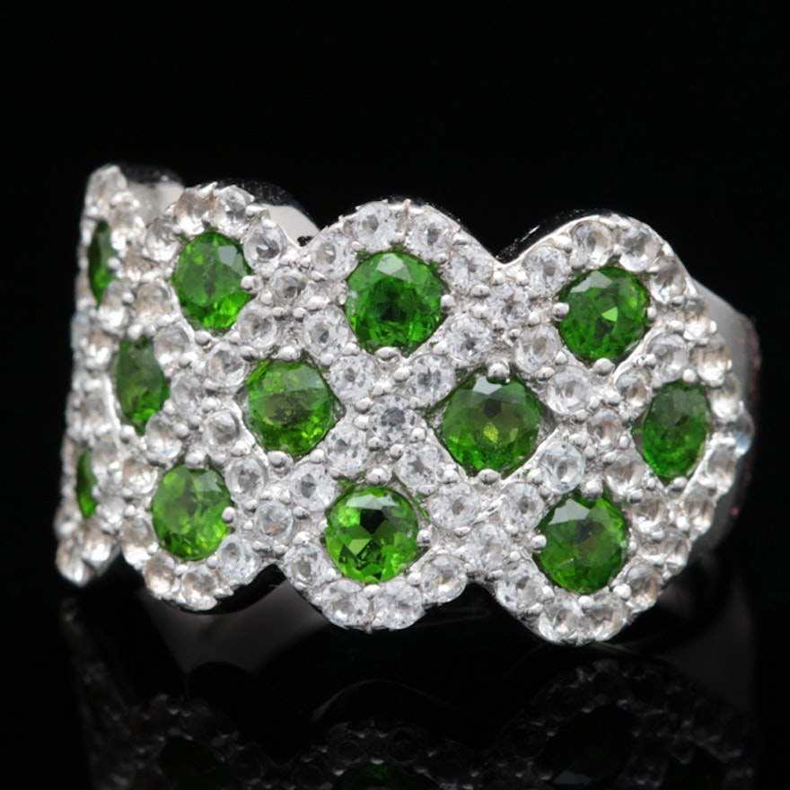 Robert Manse Sterling Silver, Chrome Diopside and Whtie Topaz Ring