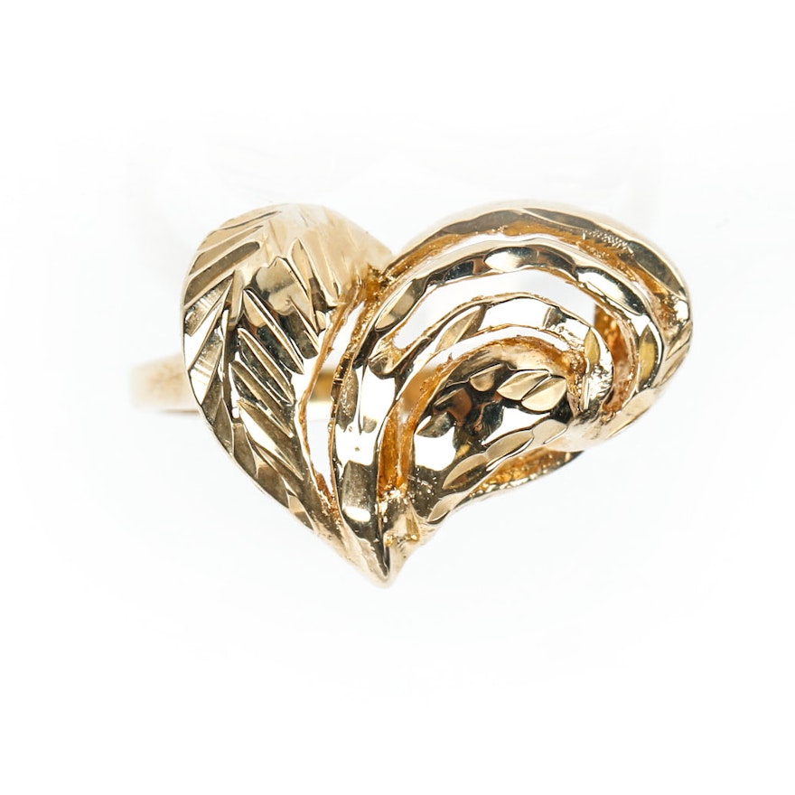 14K Yellow Gold Heart Ring