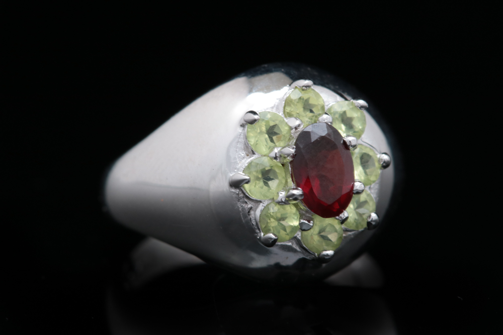 Sterling Silver, Garnet and Peridot Ring