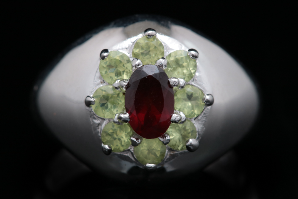 Sterling Silver, Garnet and Peridot Ring