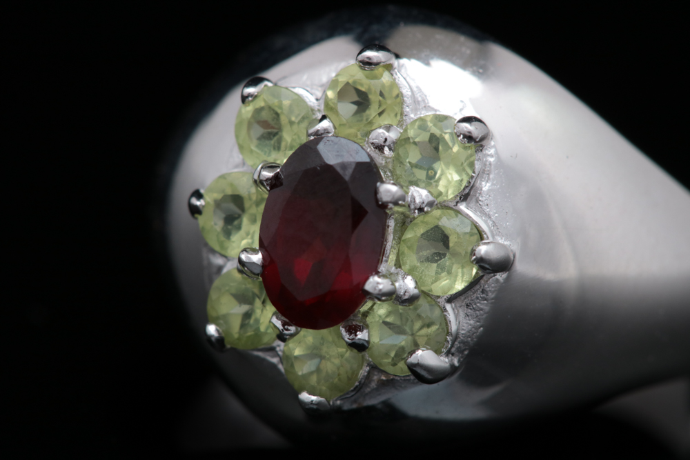 Sterling Silver, Garnet and Peridot Ring