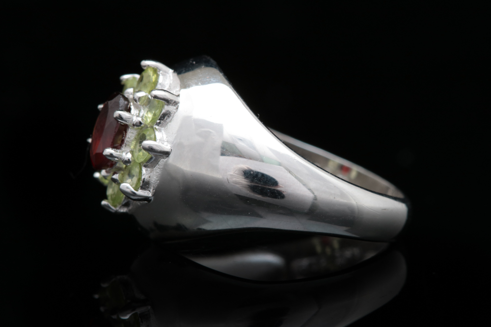 Sterling Silver, Garnet and Peridot Ring