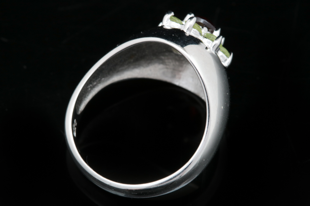 Sterling Silver, Garnet and Peridot Ring
