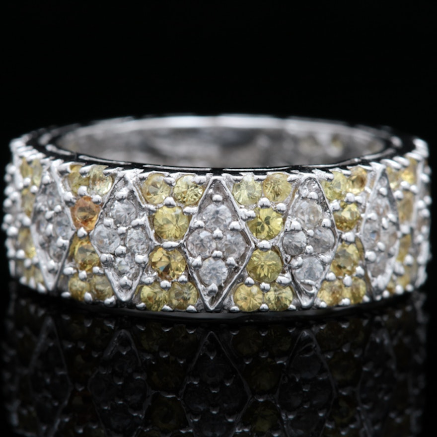 Sterling Silver, Yellow and White Zircon Band