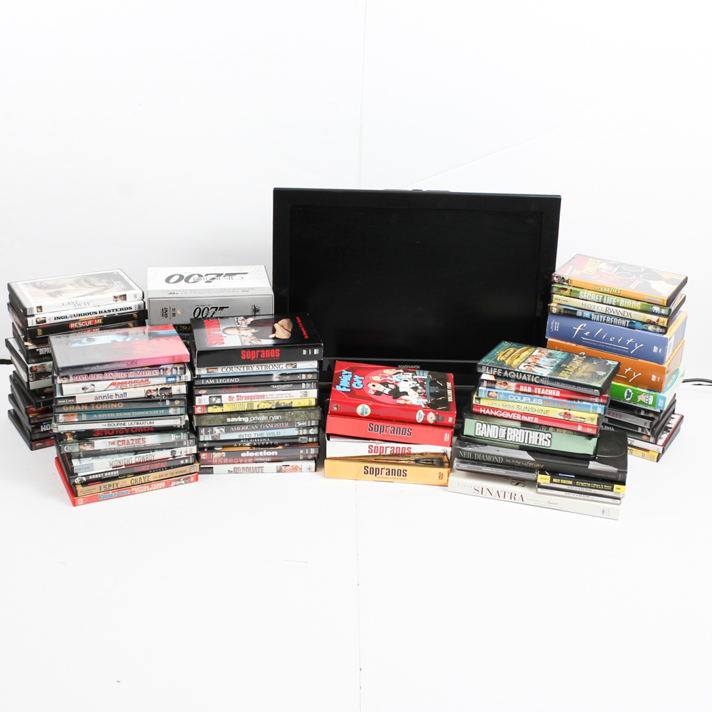 Magnavox Flat Screen Television/DVD Player and DVD Collection