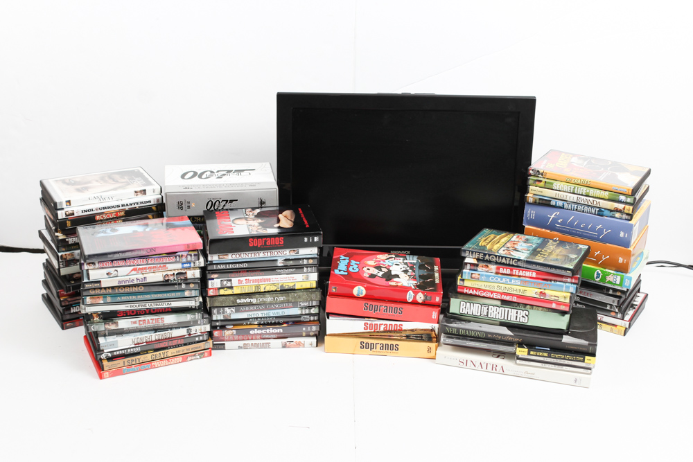 Magnavox Flat Screen Television/DVD Player and DVD Collection