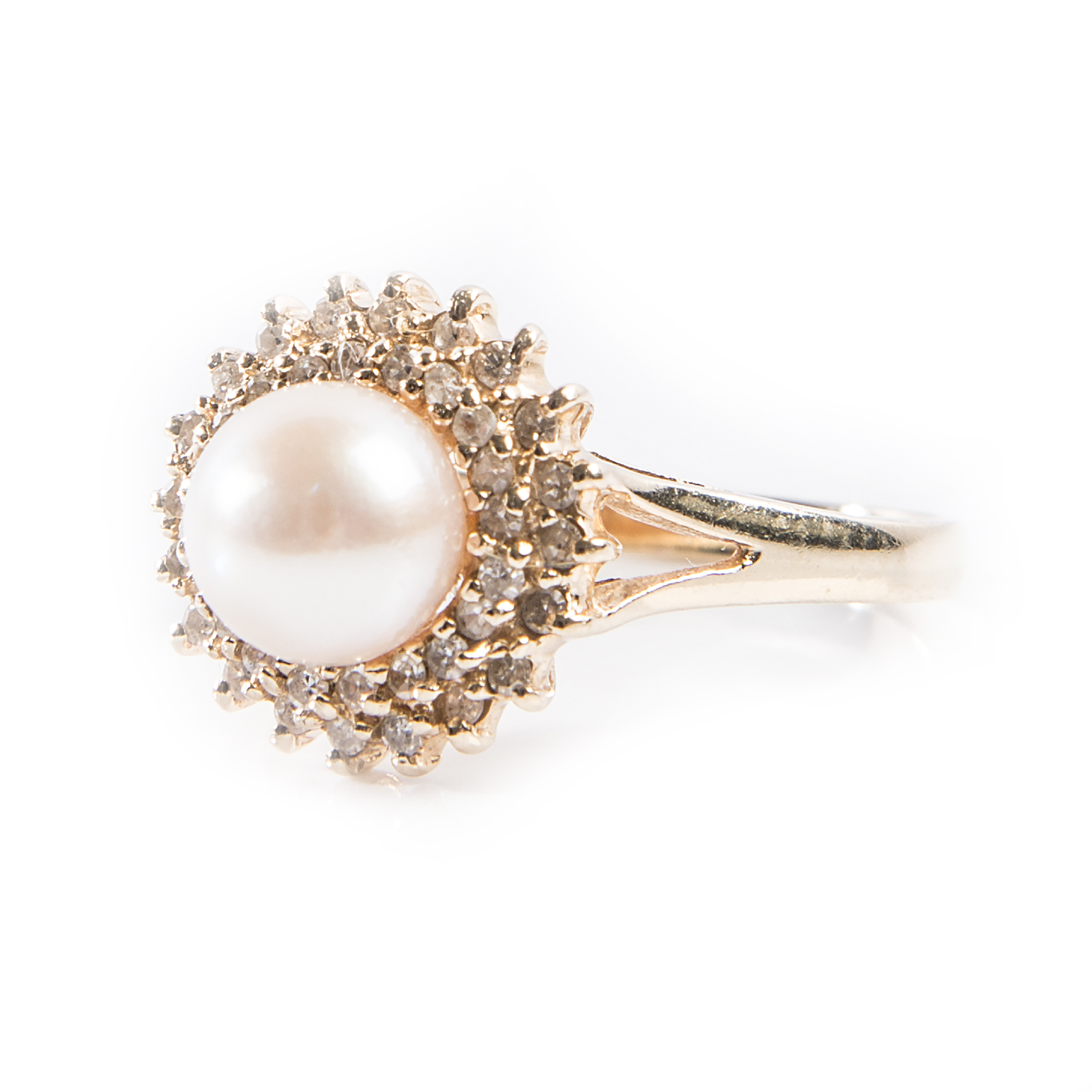 14K Cultured Pearl and Diamond Halo Ring