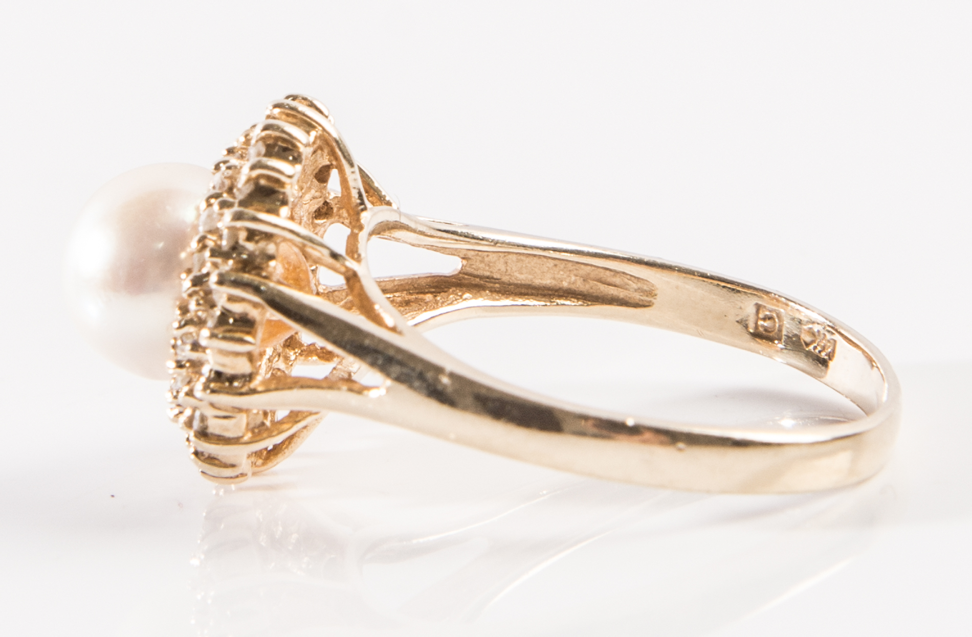 14K Cultured Pearl and Diamond Halo Ring