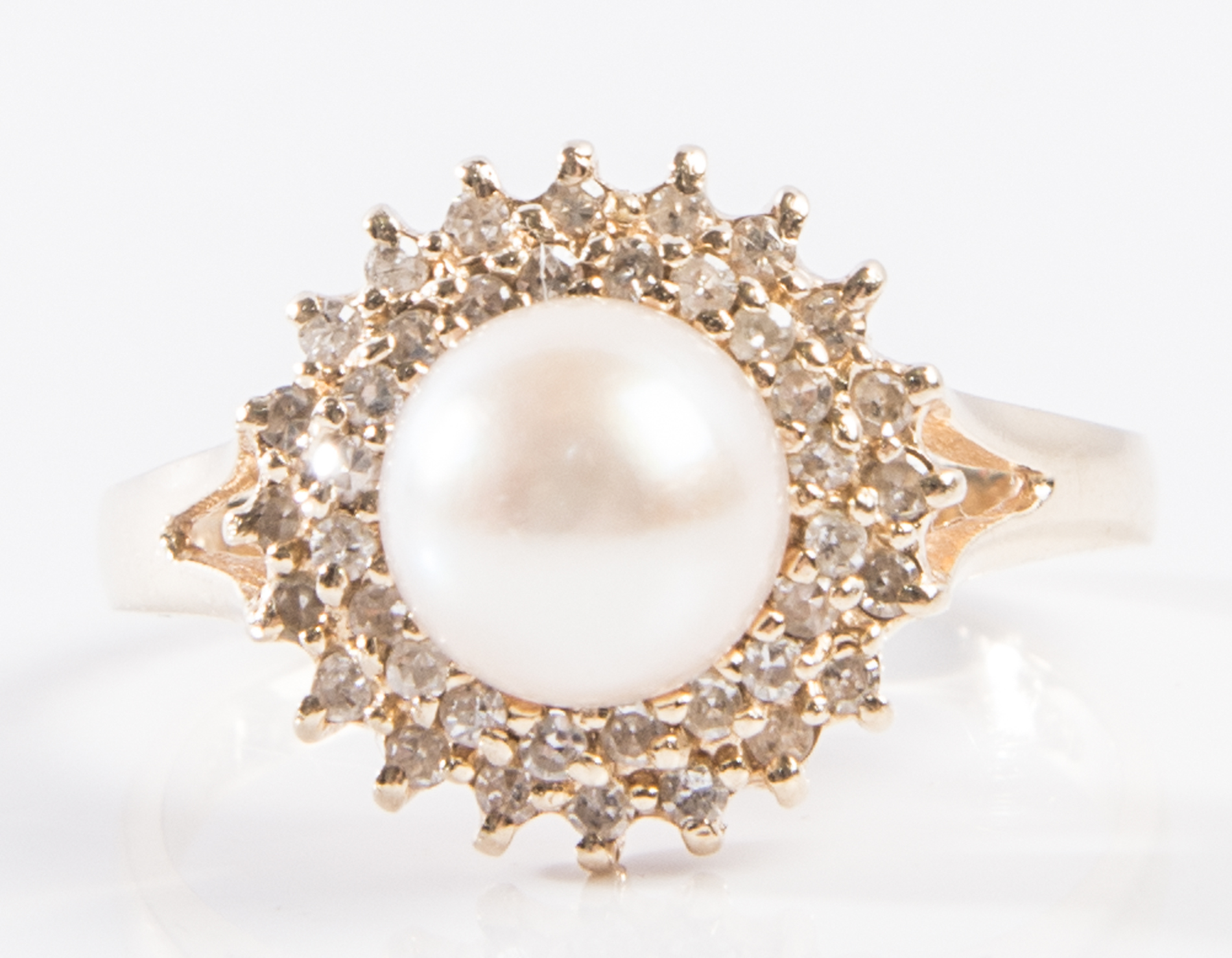 14K Cultured Pearl and Diamond Halo Ring
