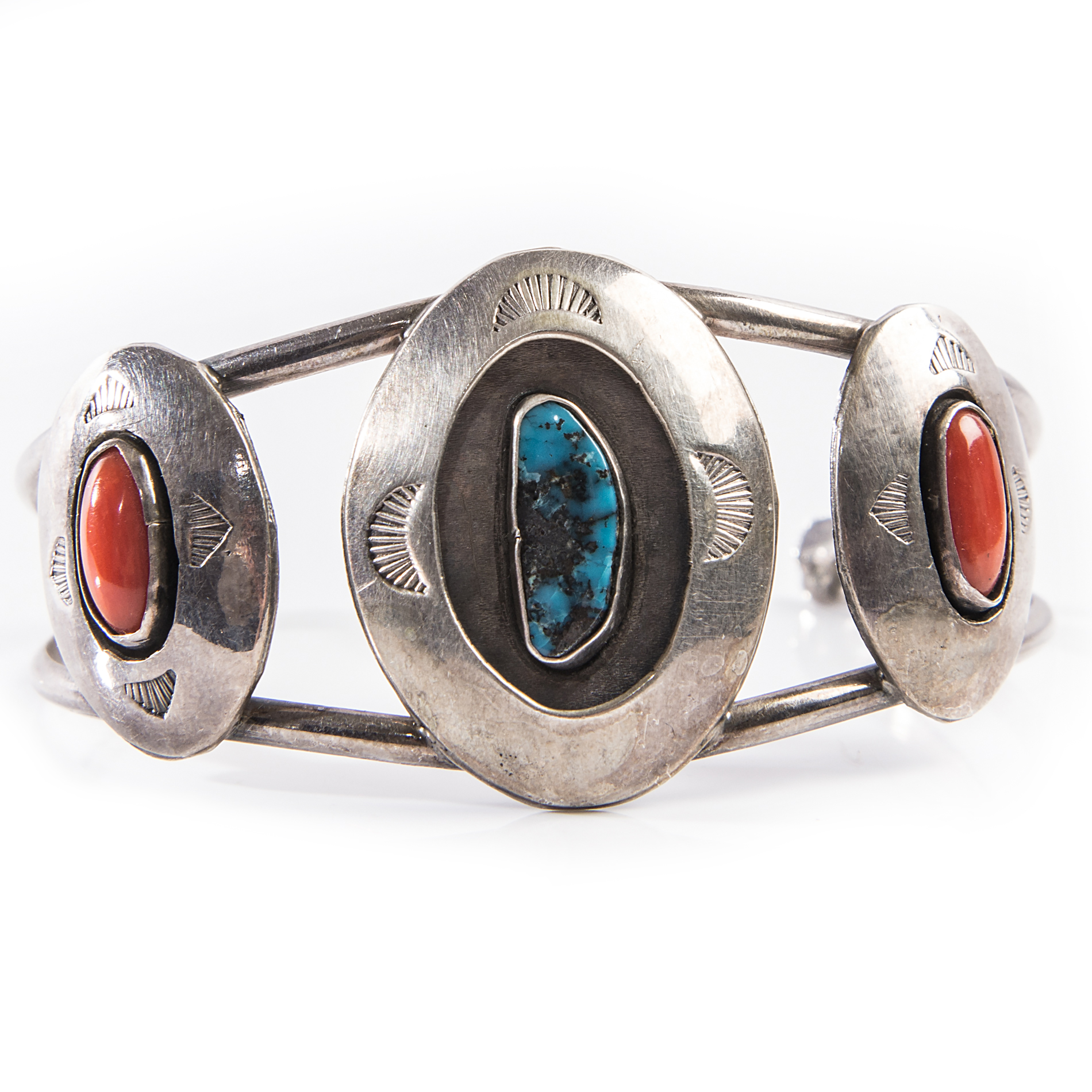 Sterling Silver Turquoise and Spiny Oyster Shell Cuff Bracelet