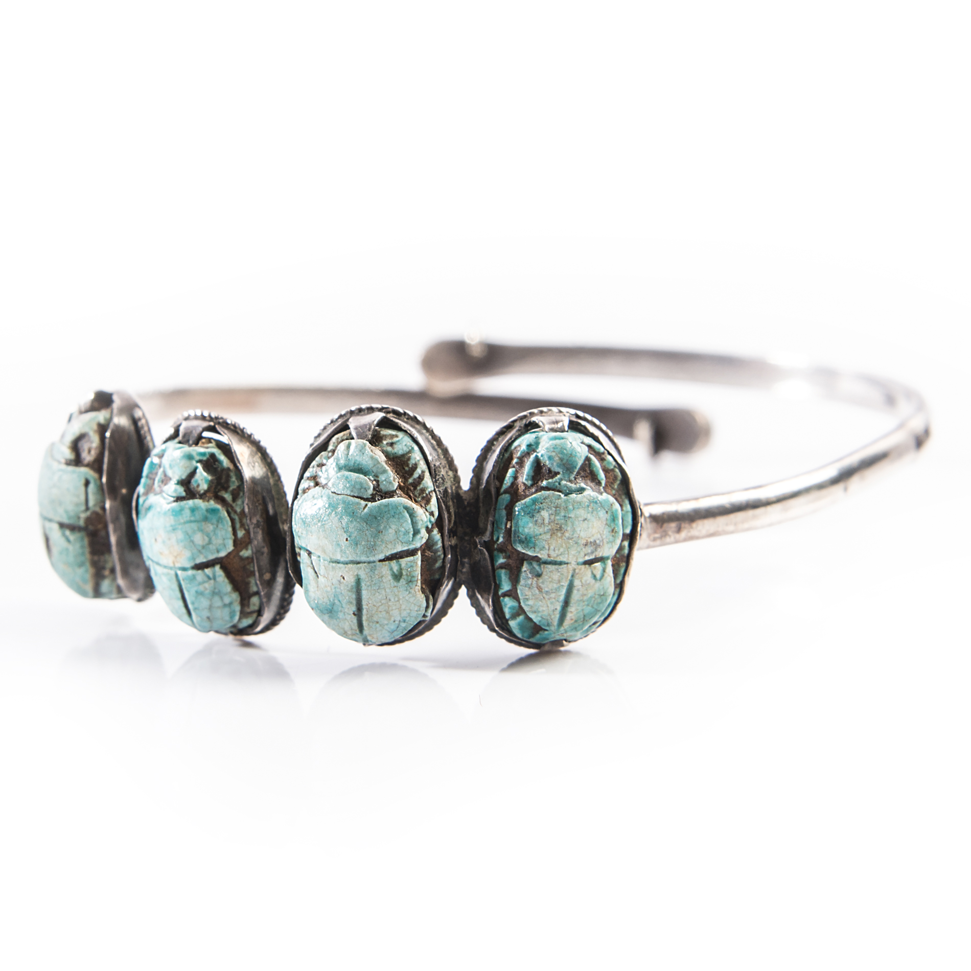 Sterling Silver and Turquoise Scarab Bangle Bracelet