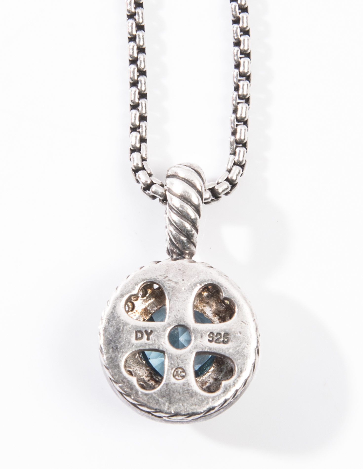 David Yurman Sterling Silver Blue Topaz and Diamond Pendant Necklace