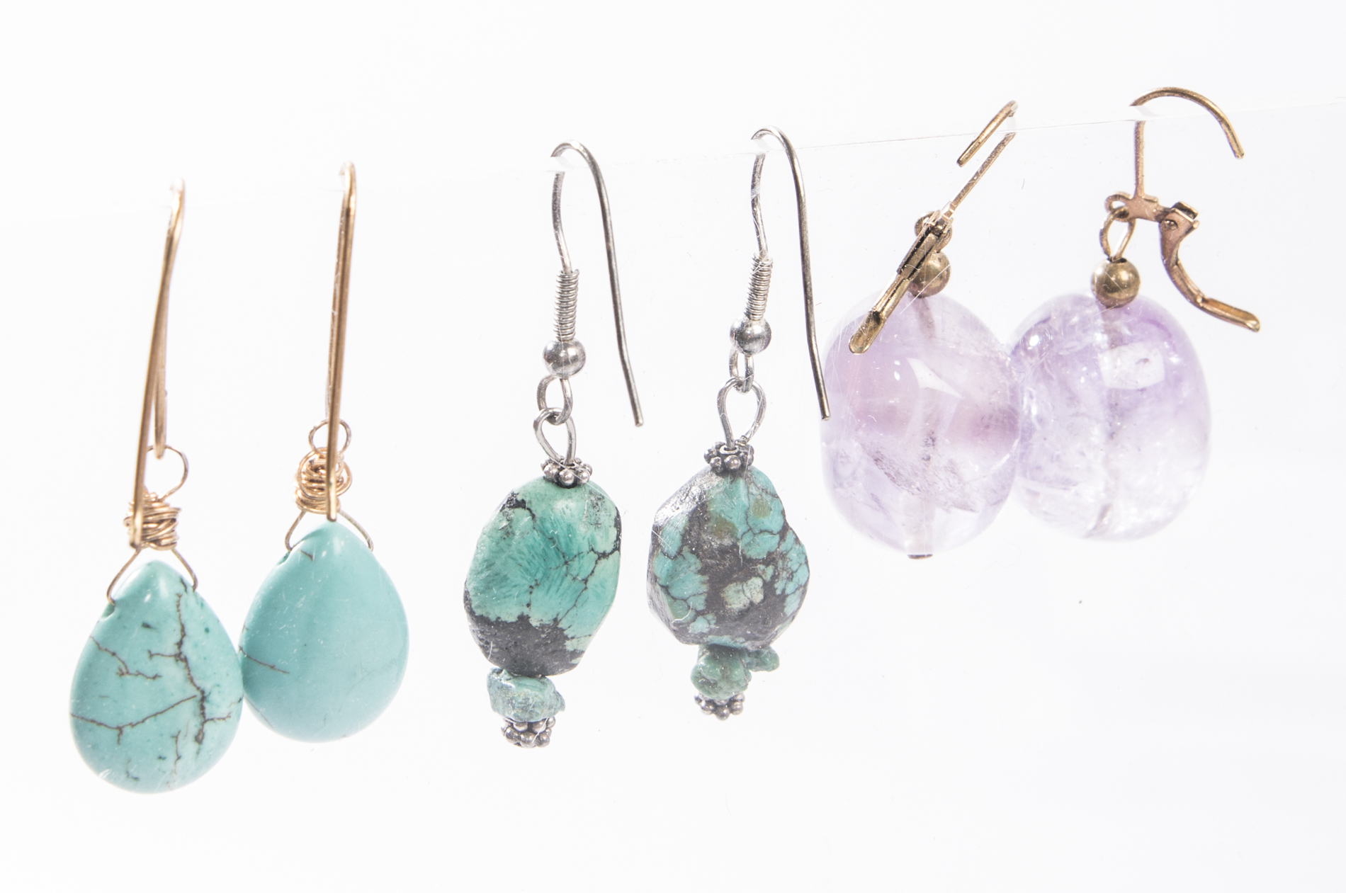 Turquoise and Amethyst Dangle Earrings