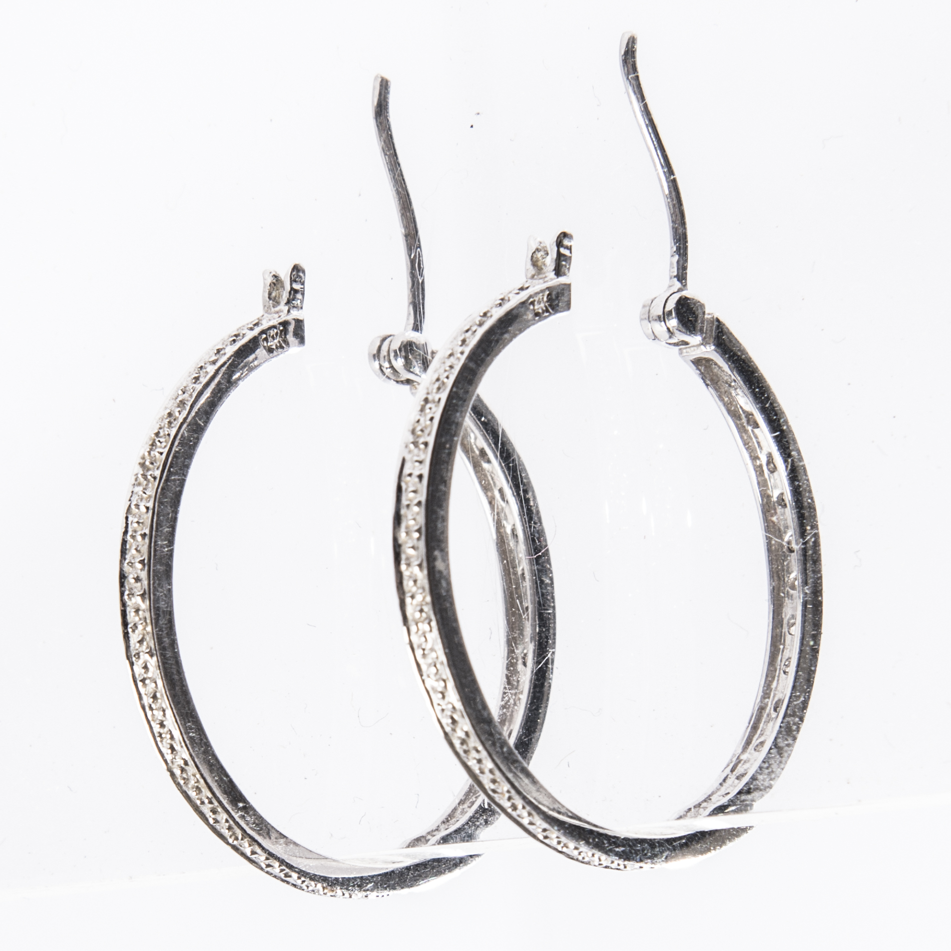 14K White Gold Diamond Hoop Earrings