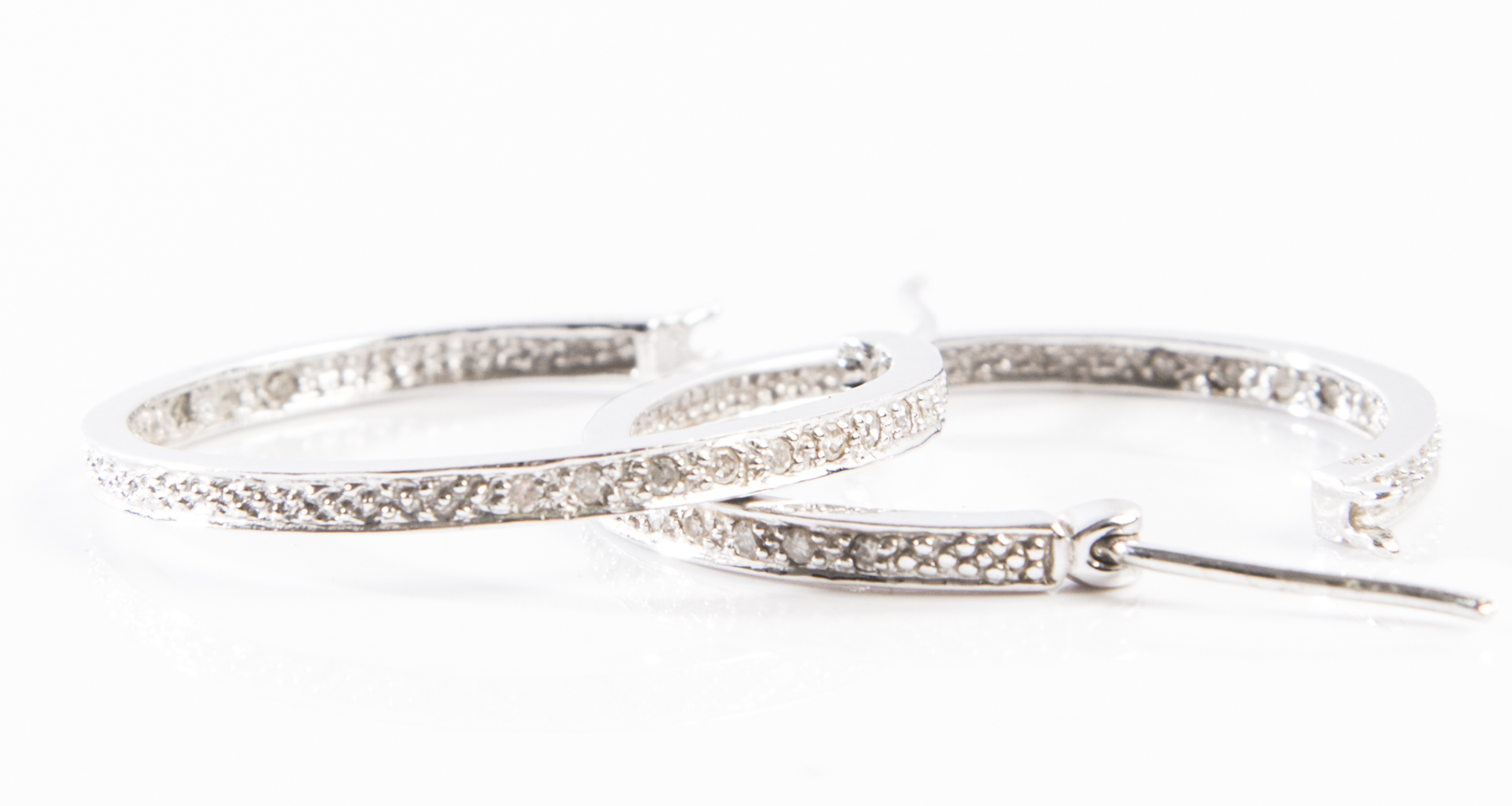 14K White Gold Diamond Hoop Earrings