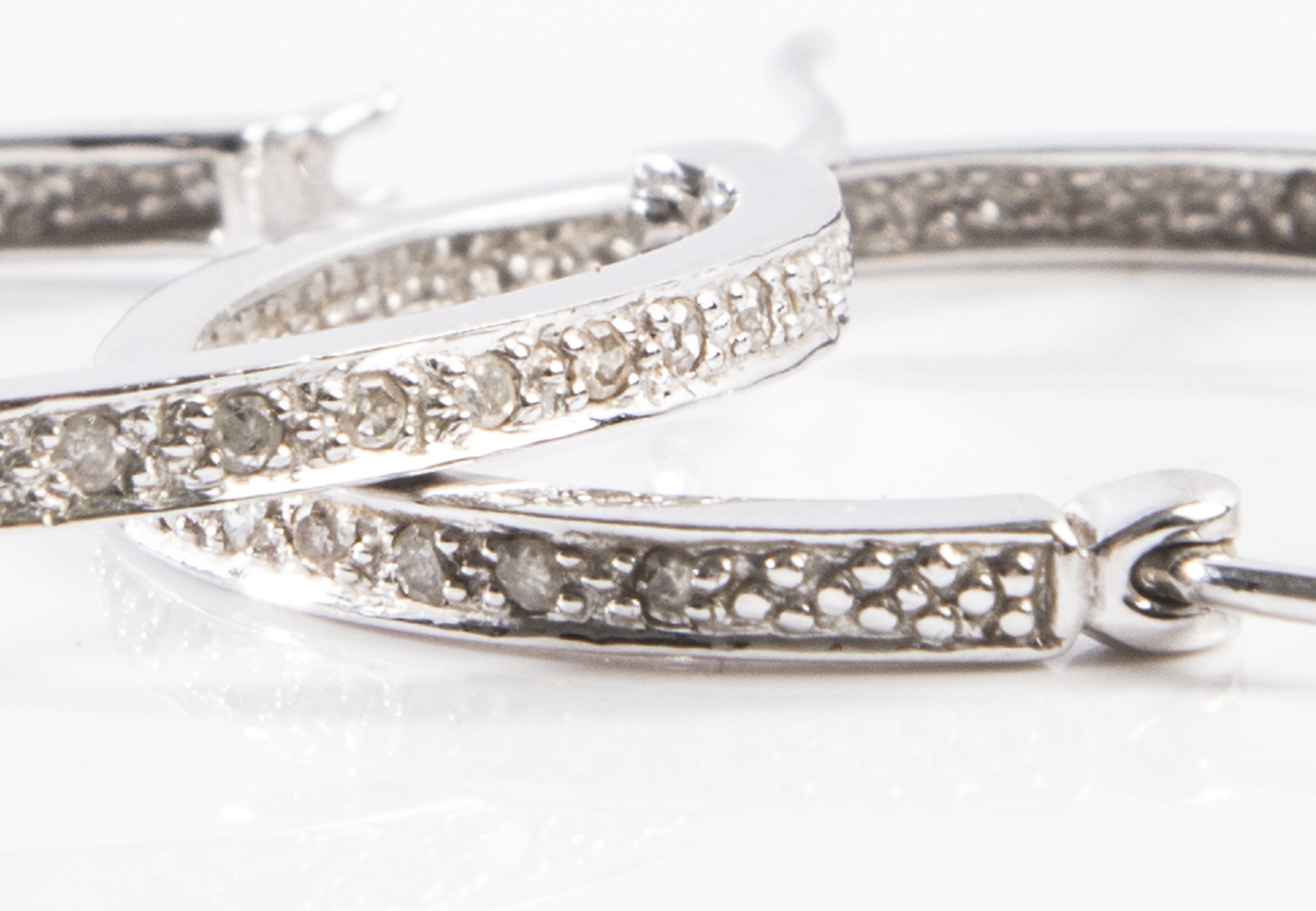 14K White Gold Diamond Hoop Earrings