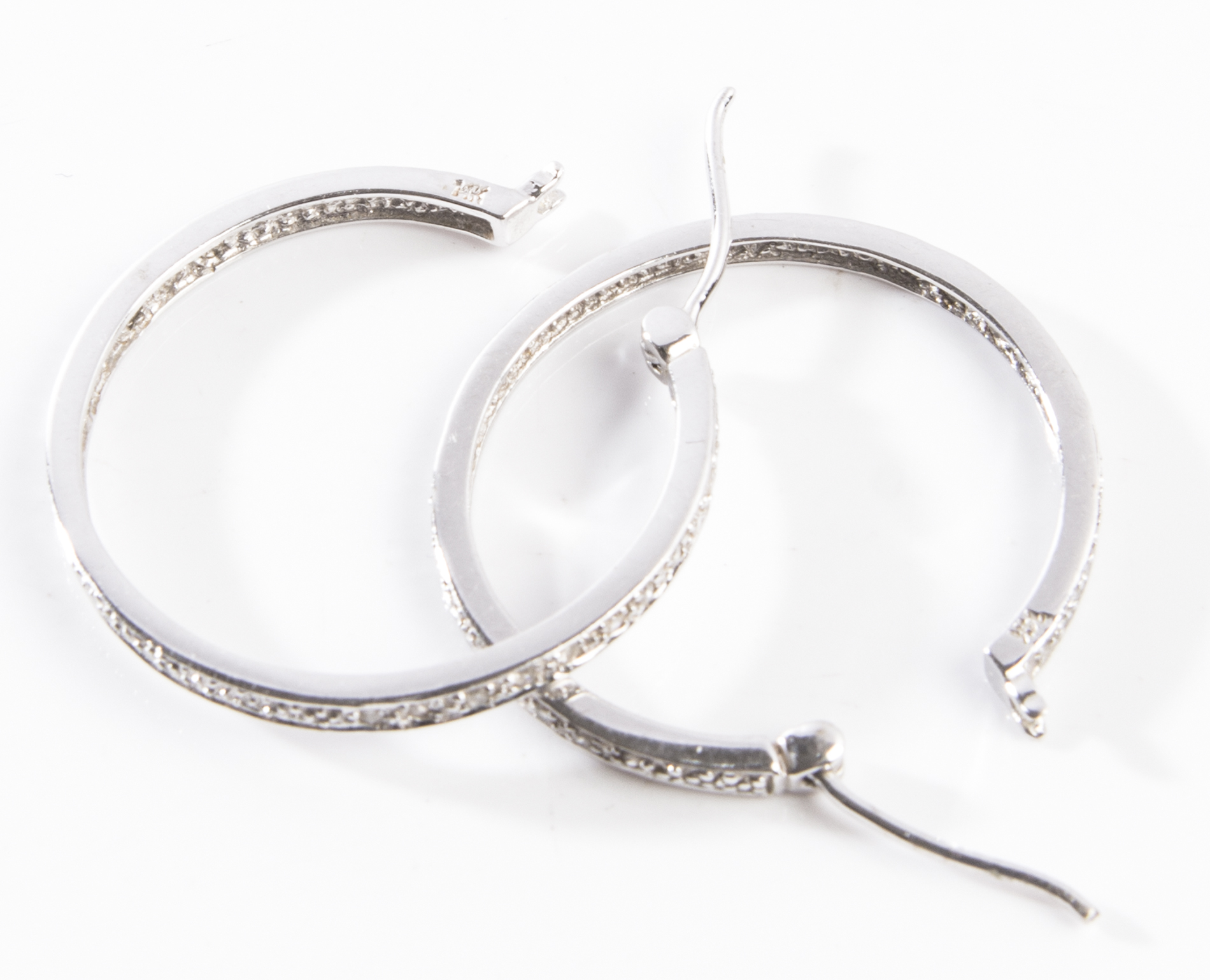 14K White Gold Diamond Hoop Earrings