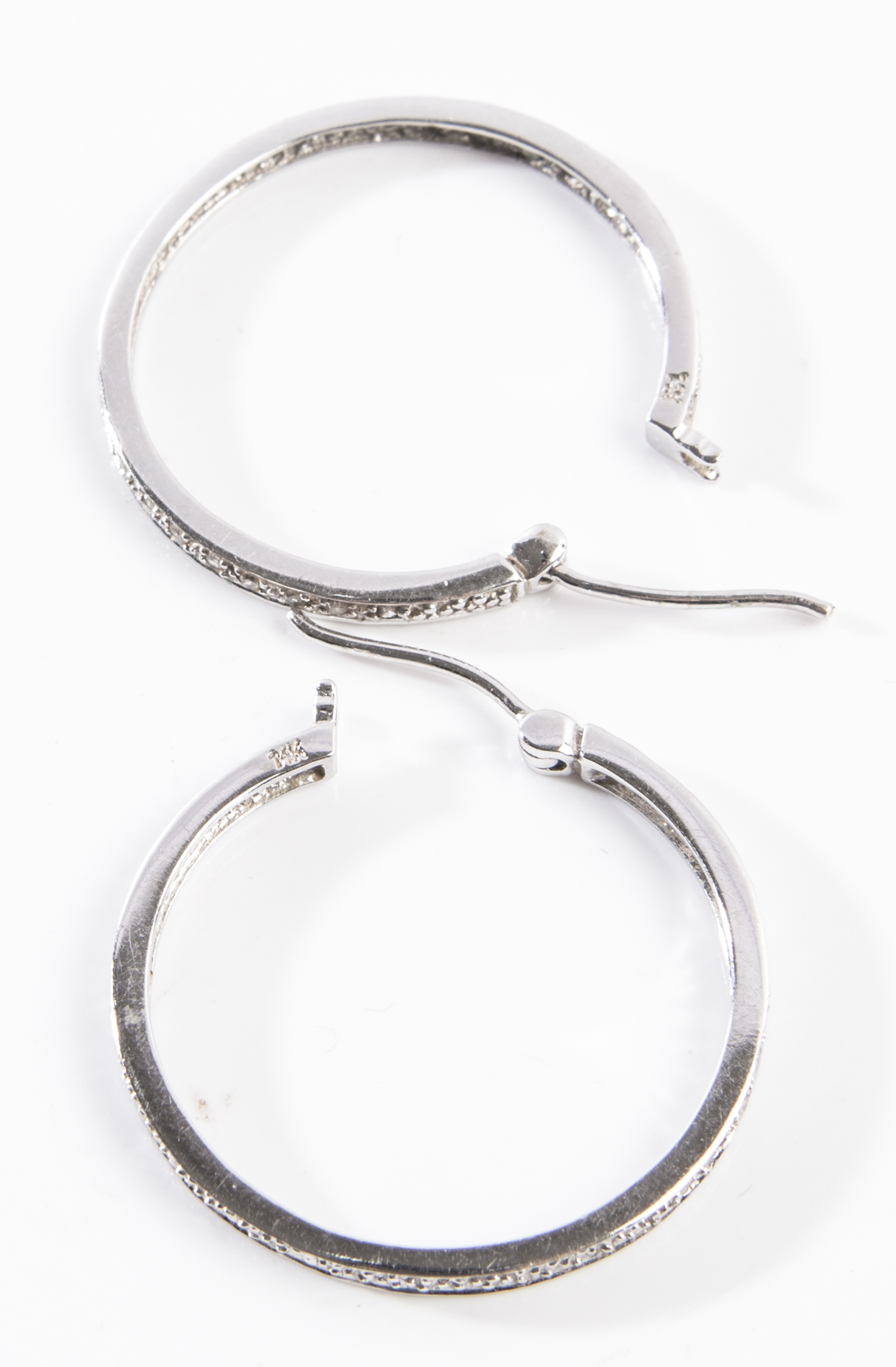 14K White Gold Diamond Hoop Earrings