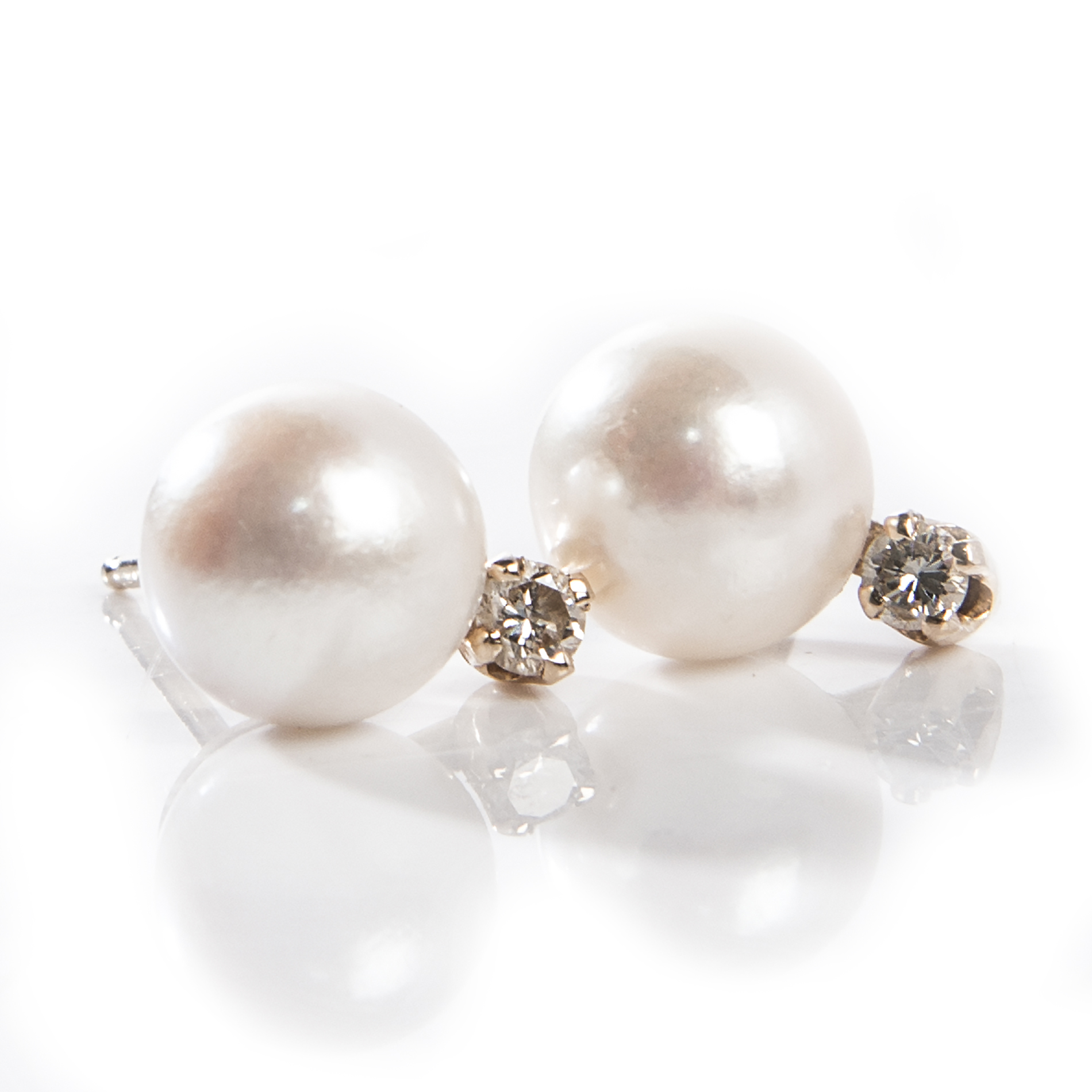 14K Yellow Gold Cultured Pearl and Diamond Stud Earrings