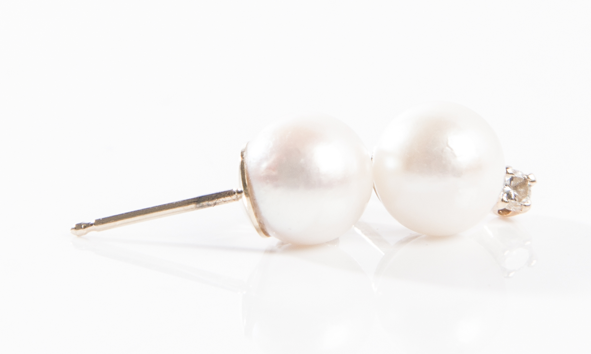 14K Yellow Gold Cultured Pearl and Diamond Stud Earrings