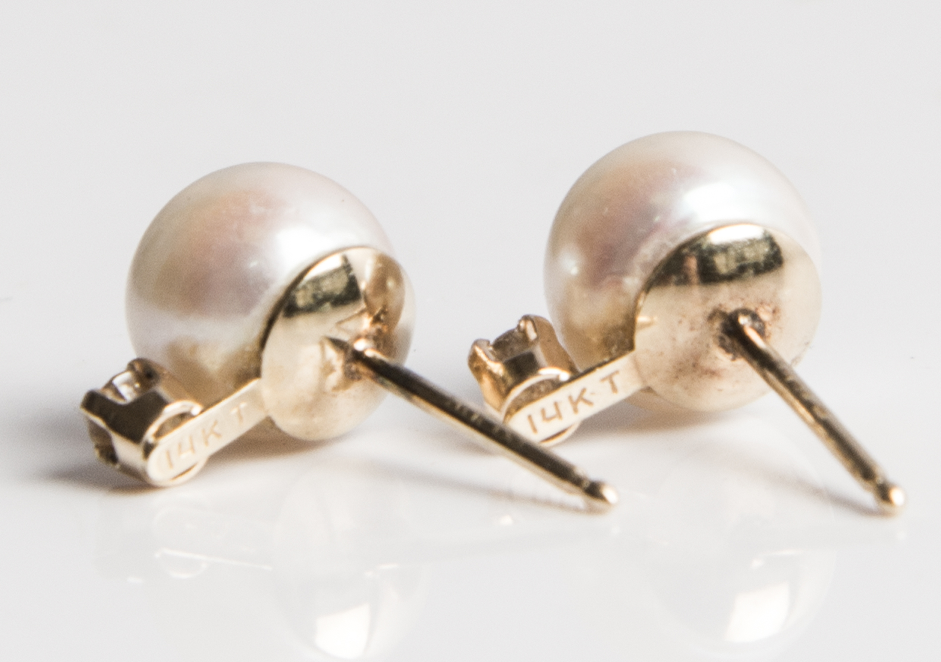 14K Yellow Gold Cultured Pearl and Diamond Stud Earrings