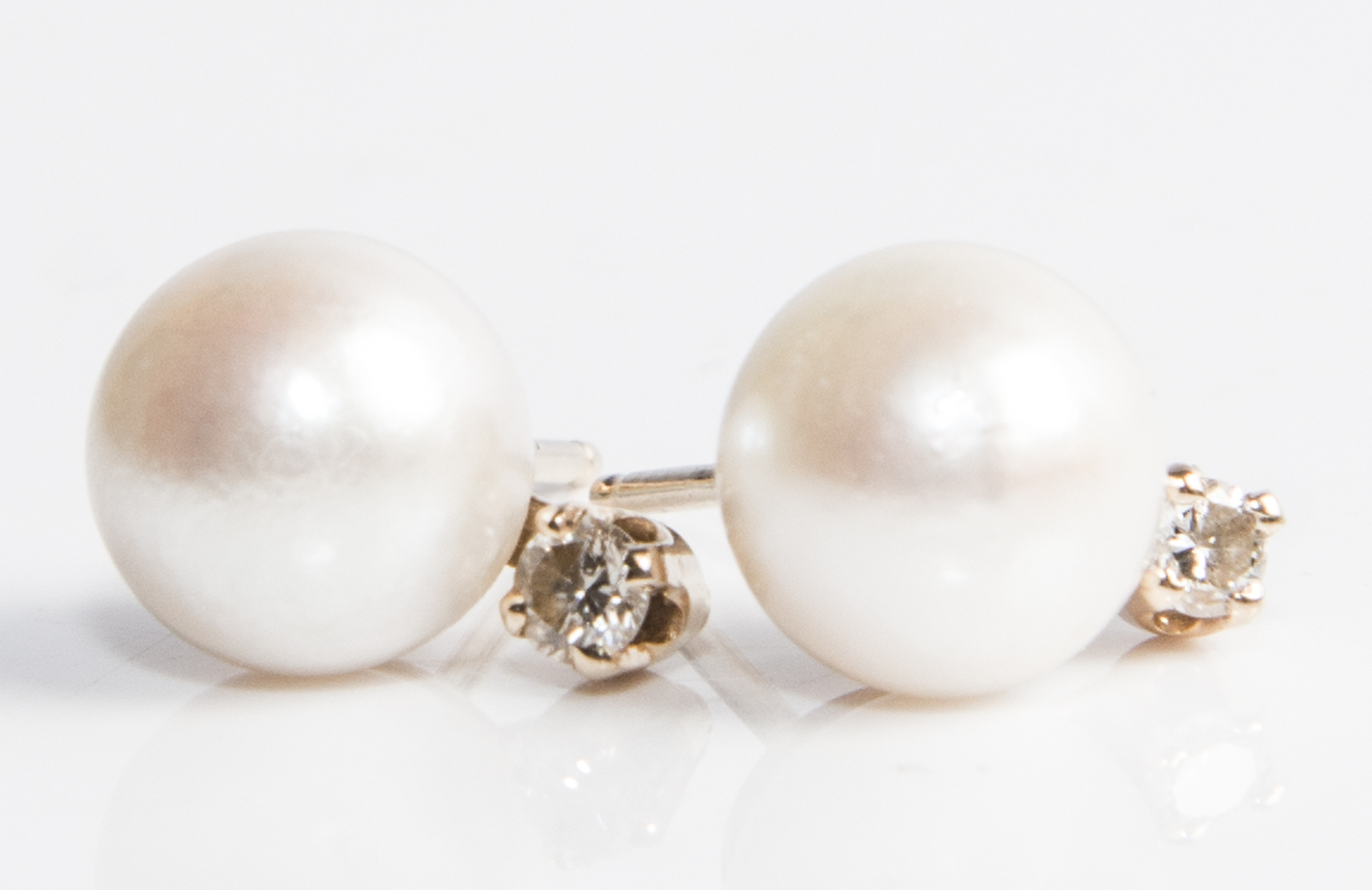 14K Yellow Gold Cultured Pearl and Diamond Stud Earrings